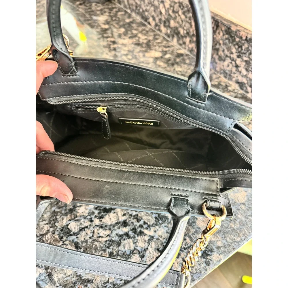 Michael Kors Black Saffiano Leather Satchel Crossbody‎ Bag Gold Hardware MK Logo